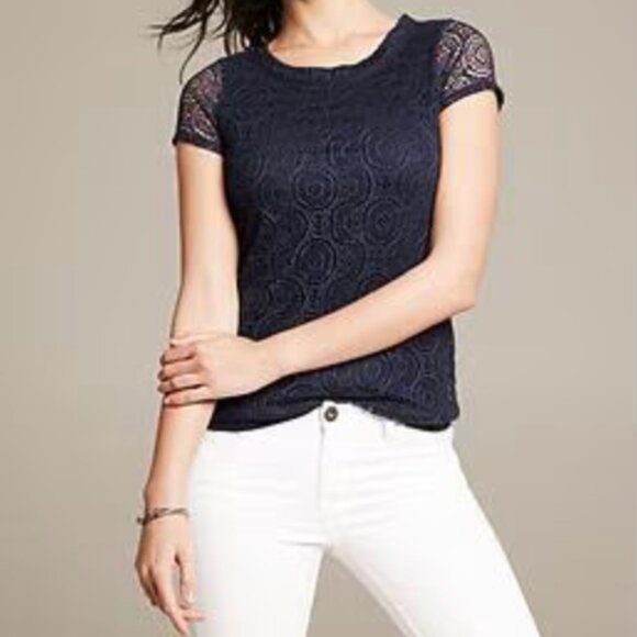 Banana Republic Lace Top - Navy, Size S - Picture 1 of 5